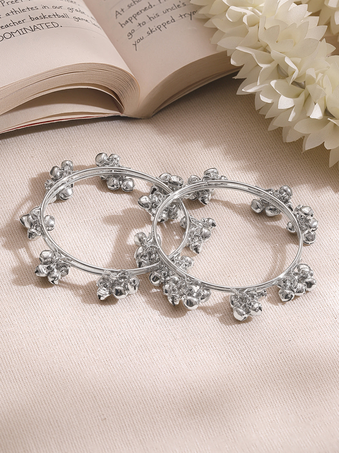 Silver Ghungroo Charm Minimal Bangles Set 2.4 - Small