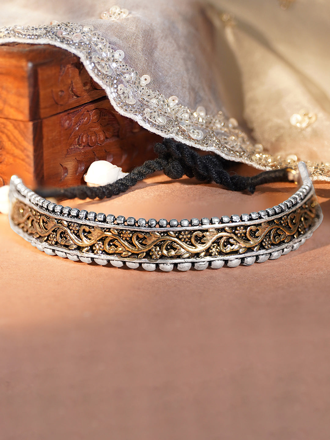Rubans Silver Plated Handcrafted Dual Toned Filigree Choker Gold & Silver