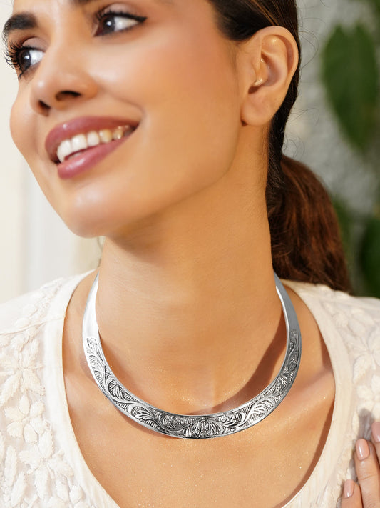 Floral Engraved Oxidised Choker フリーサイズ