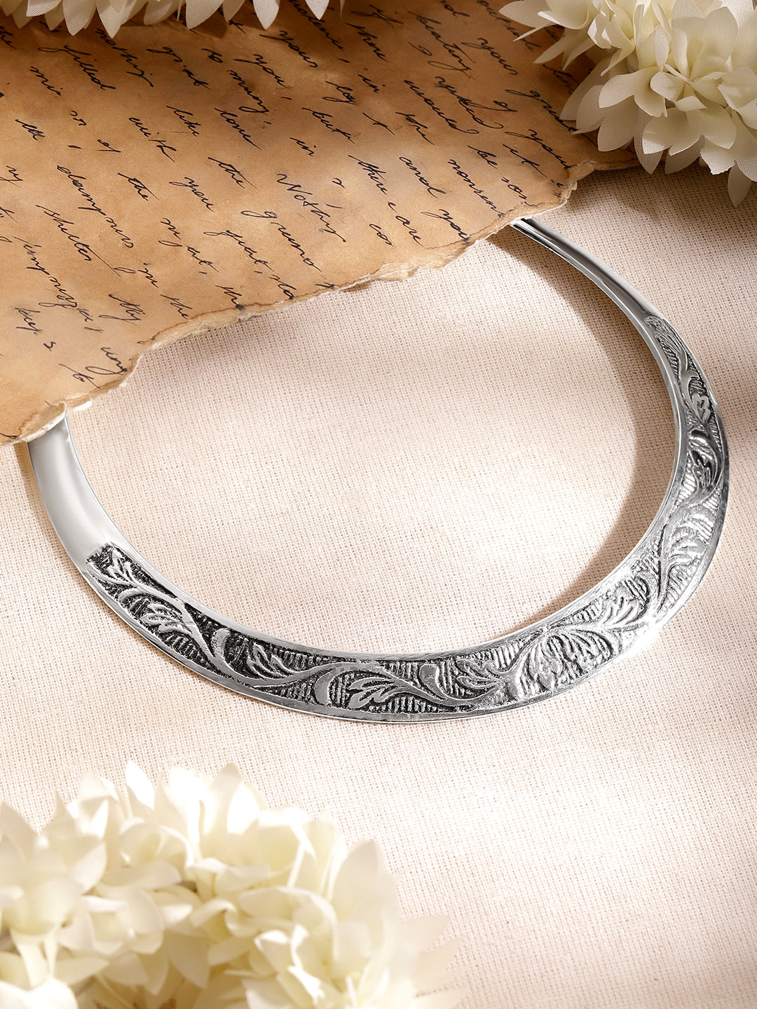 Floral Engraved Oxidised Choker フリーサイズ