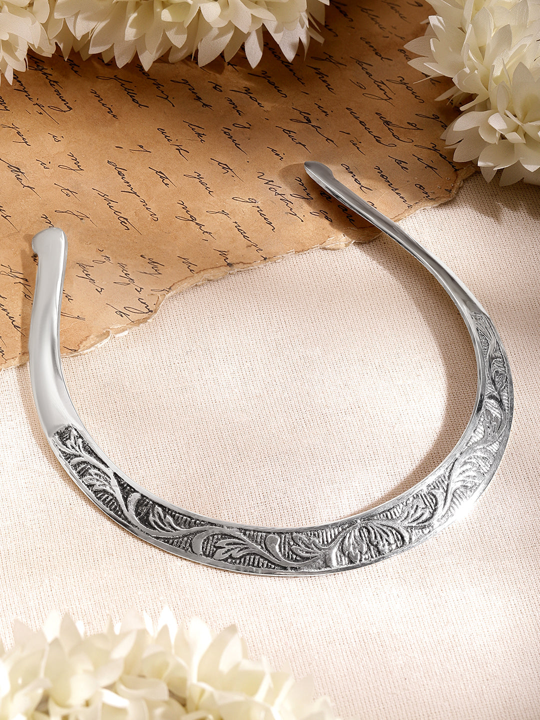 Floral Engraved Oxidised Choker フリーサイズ