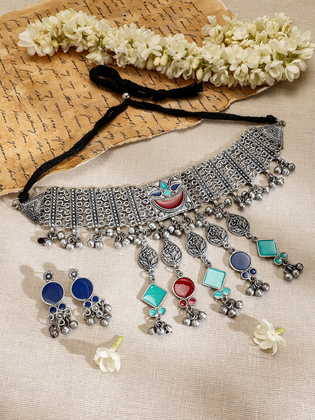 Multicolor Floral Drop Choker Set フリーサイズ