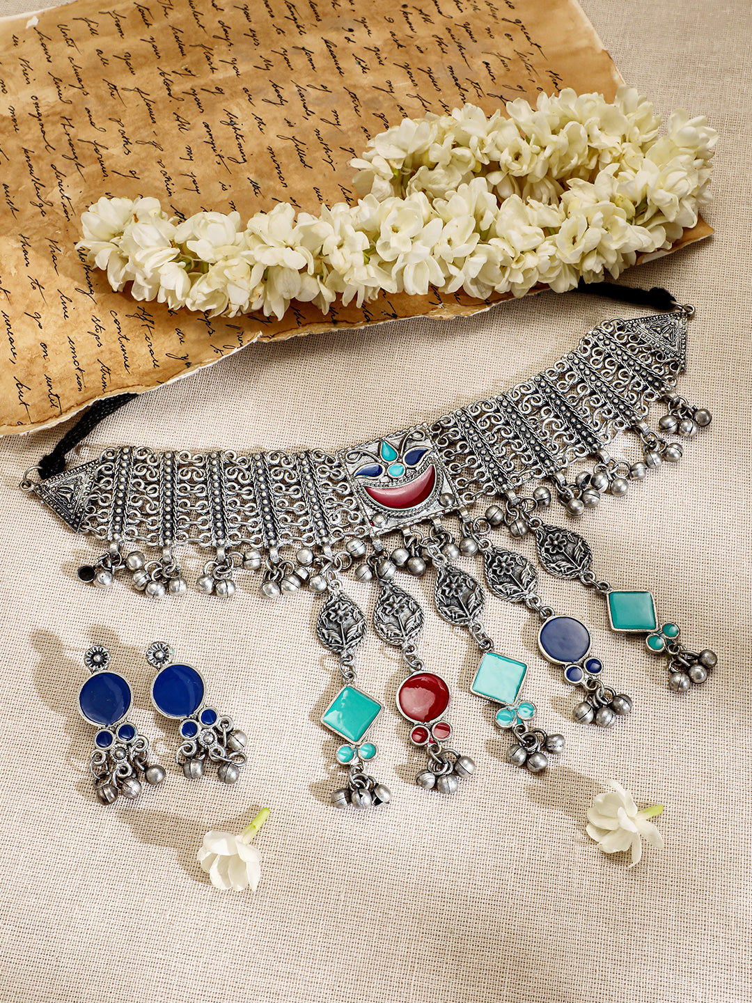 Multicolor Floral Drop Choker Set フリーサイズ