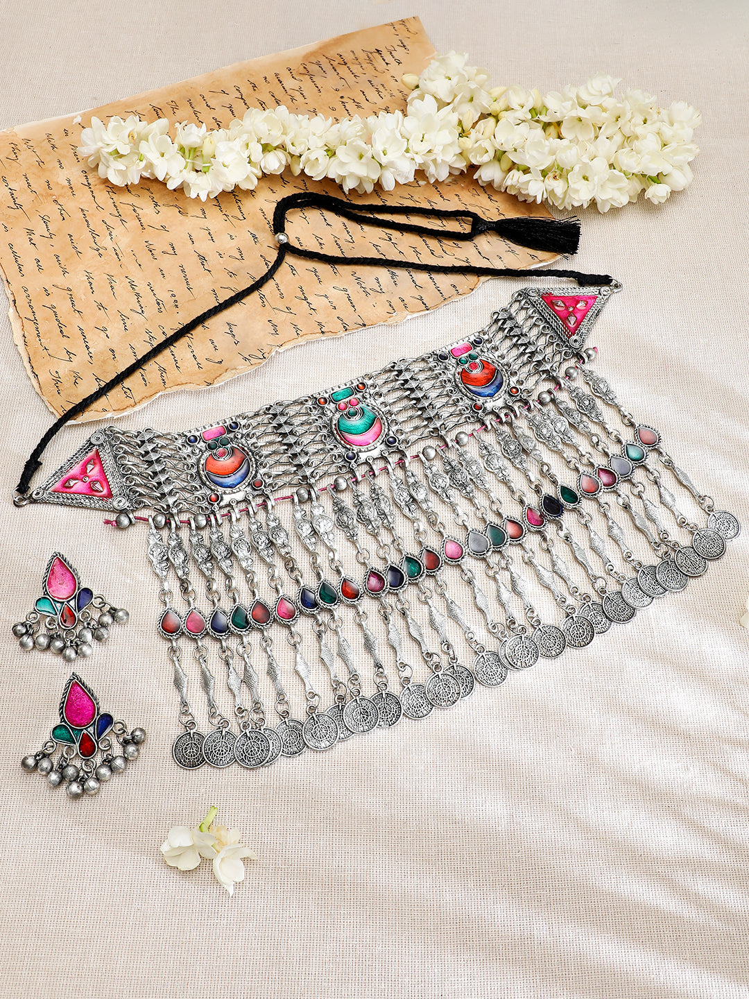 Multicolor Oxidised Afghani Necklace Set フリーサイズ