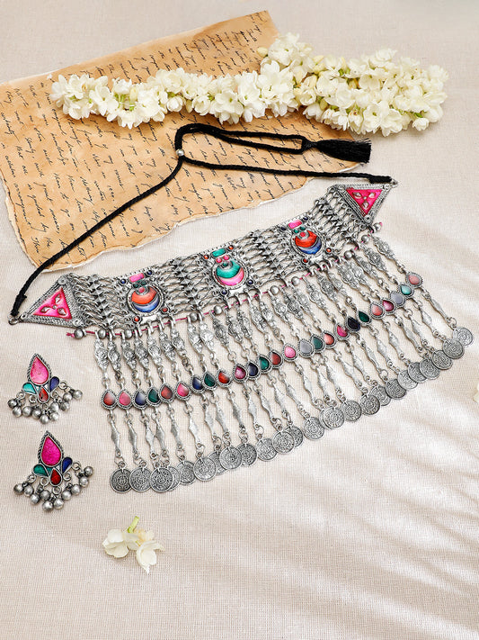 Multicolor Oxidised Afghani Necklace Set フリーサイズ