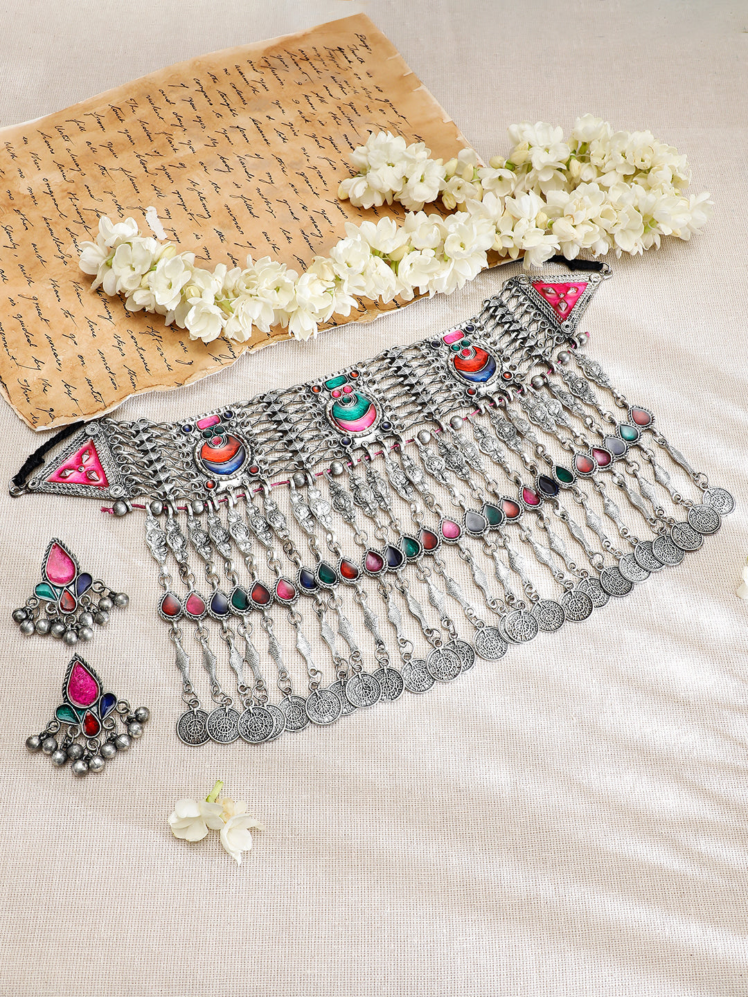 Multicolor Oxidised Afghani Necklace Set フリーサイズ
