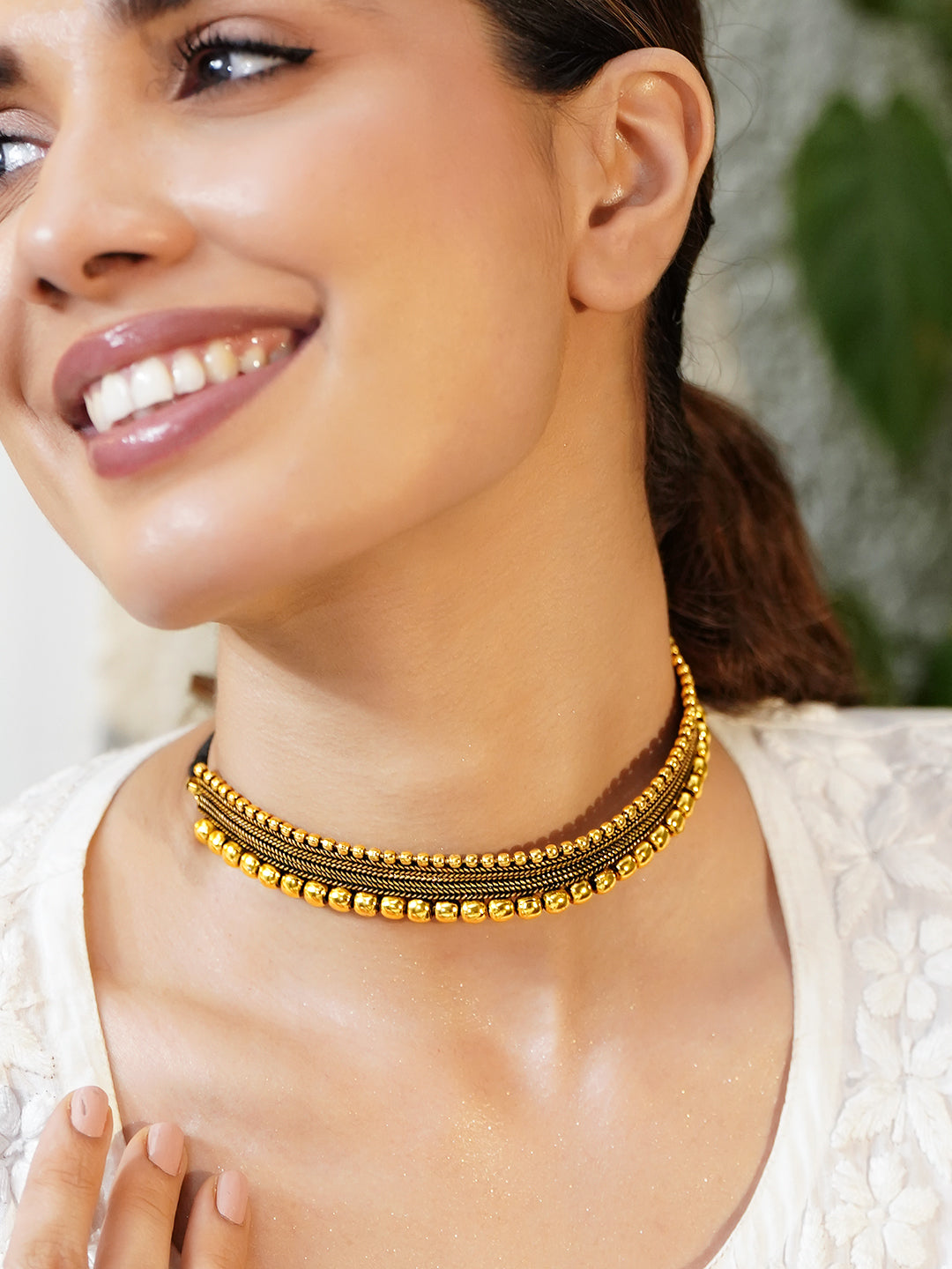 Gold Beaded Choker フリーサイズ