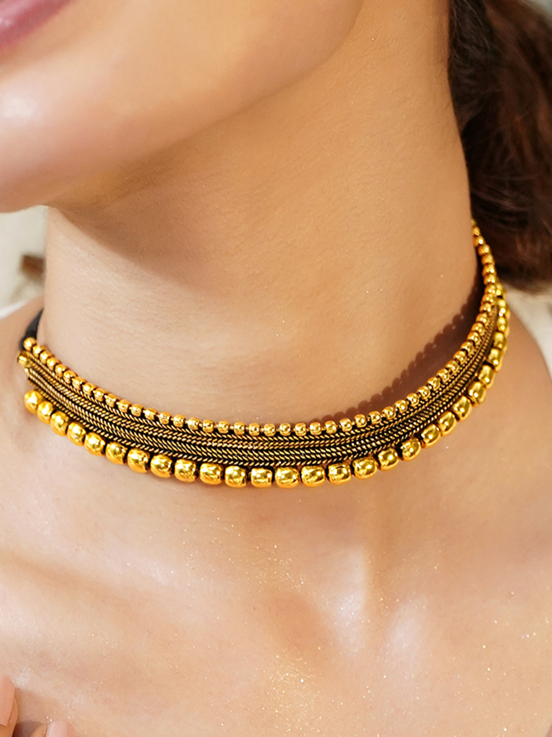 Gold Beaded Choker フリーサイズ