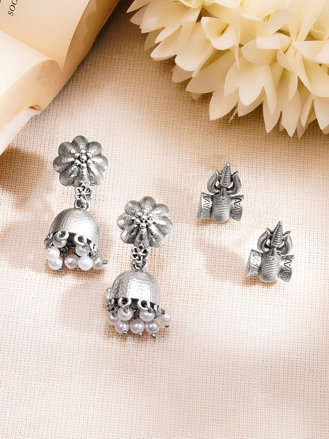 【Rubans】 Set of 2 Oxidised Pearl Drop Earrings｜オキシダイズド パールドロップ イヤリング 2組セット
