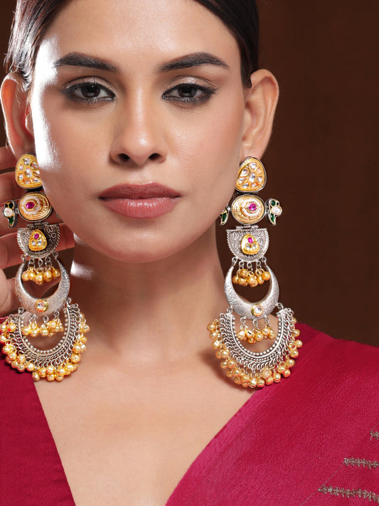 Oxidised Gold-Bead Wedding Chandbali Earrings フリーサイズ