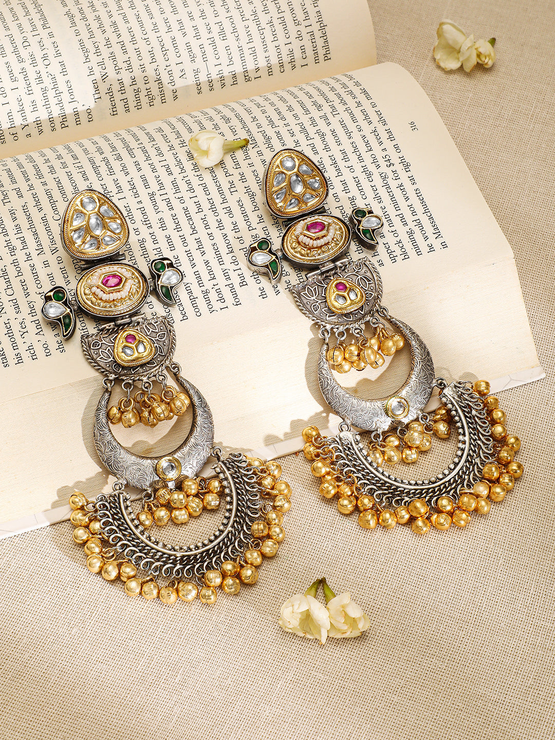 Oxidised Gold-Bead Wedding Chandbali Earrings フリーサイズ