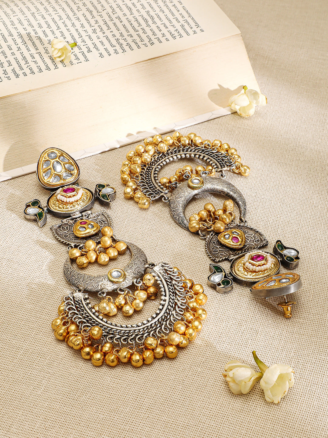 Oxidised Gold-Bead Wedding Chandbali Earrings フリーサイズ