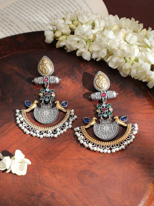 Festive Dual-Tone Bird Oxidised Chandbalis フリーサイズ