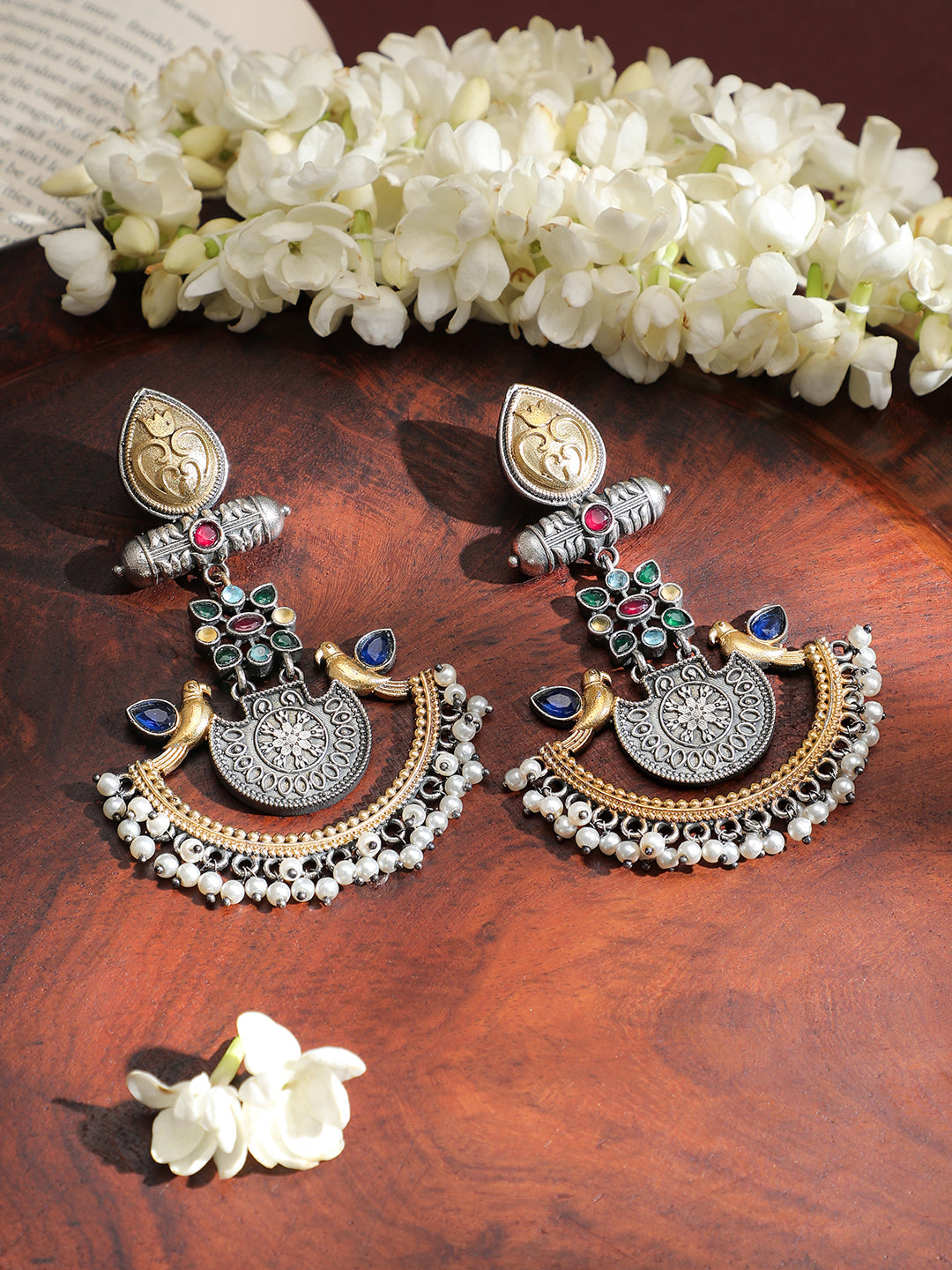 Festive Dual-Tone Bird Oxidised Chandbalis フリーサイズ