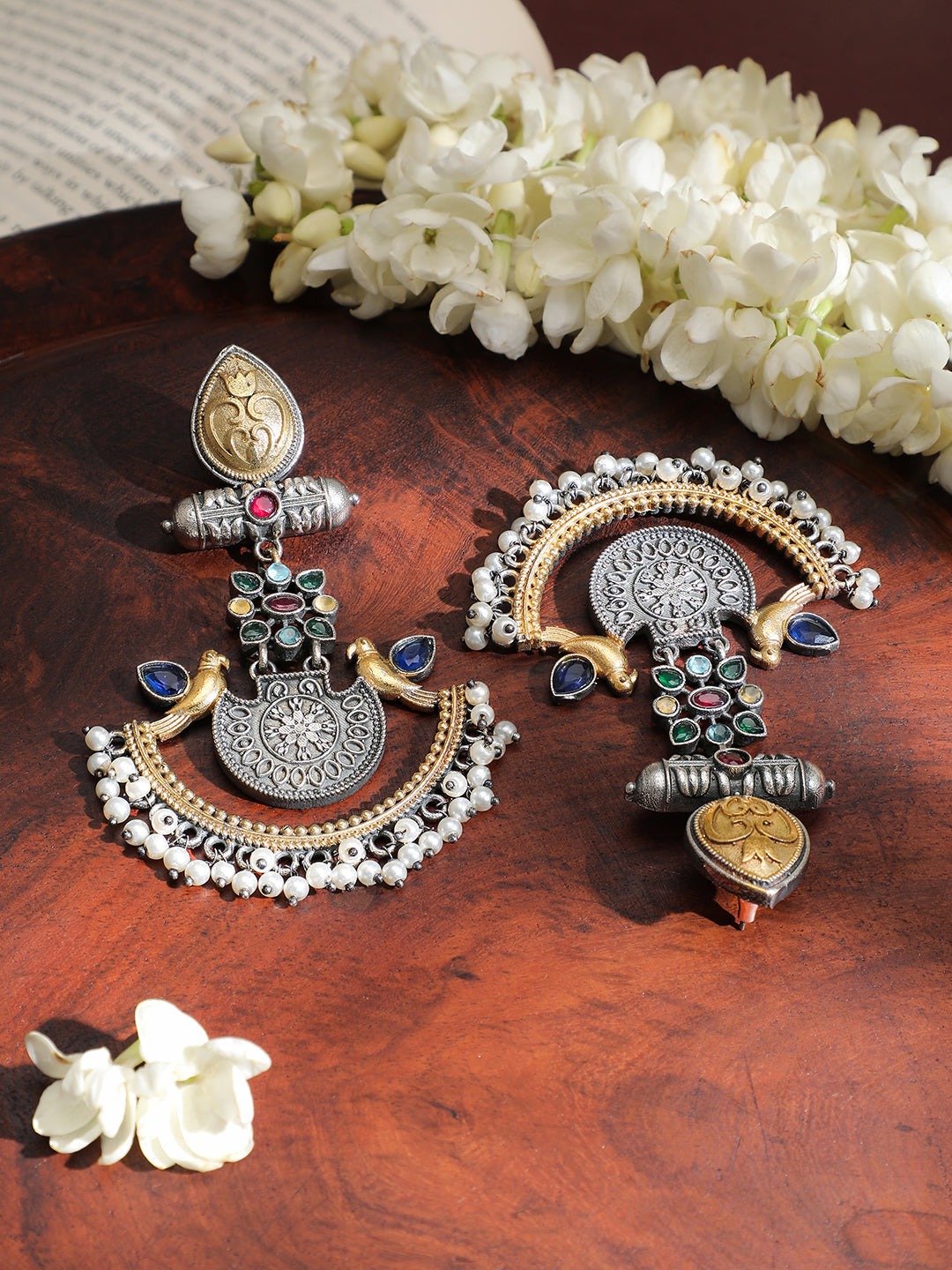 Festive Dual-Tone Bird Oxidised Chandbalis フリーサイズ