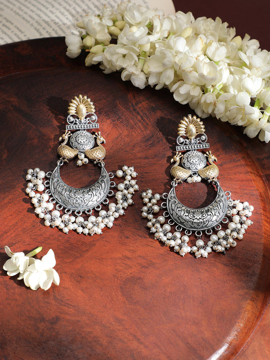 Ethnic Peacock Pearl Dual Tone Chandbali フリーサイズ