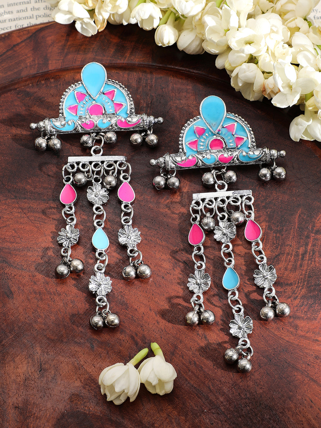 Pink-Blue Festive Cascading Dangle Earrings フリーサイズ