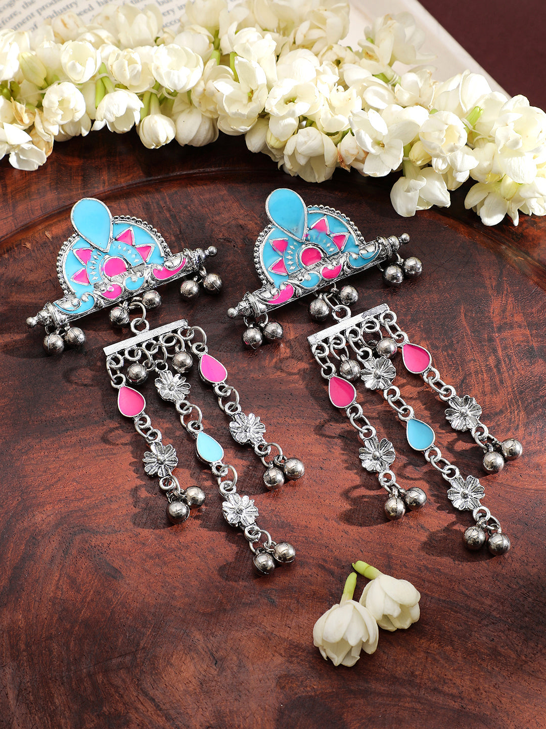 Pink-Blue Festive Cascading Dangle Earrings フリーサイズ
