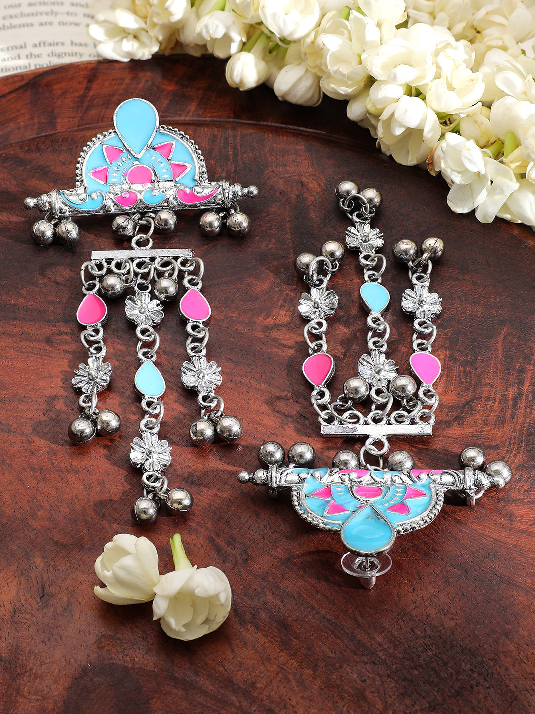 Pink-Blue Festive Cascading Dangle Earrings フリーサイズ