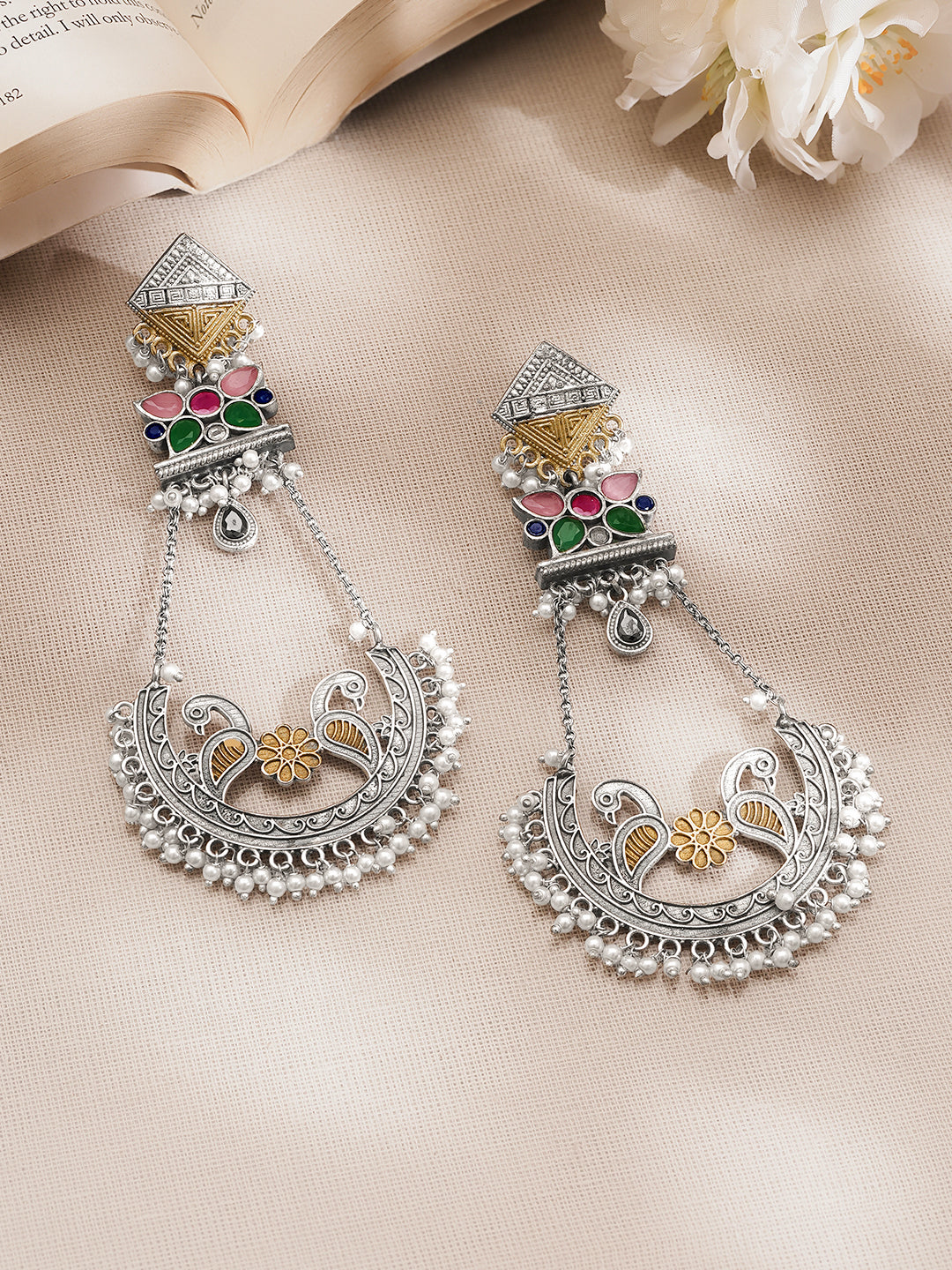 Oxidised Multicolor Statement Dangler Earrings フリーサイズ