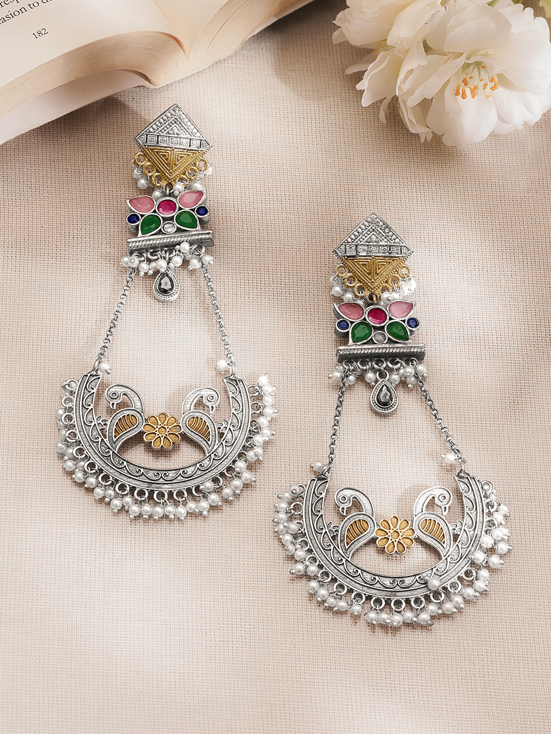 Oxidised Multicolor Statement Dangler Earrings フリーサイズ