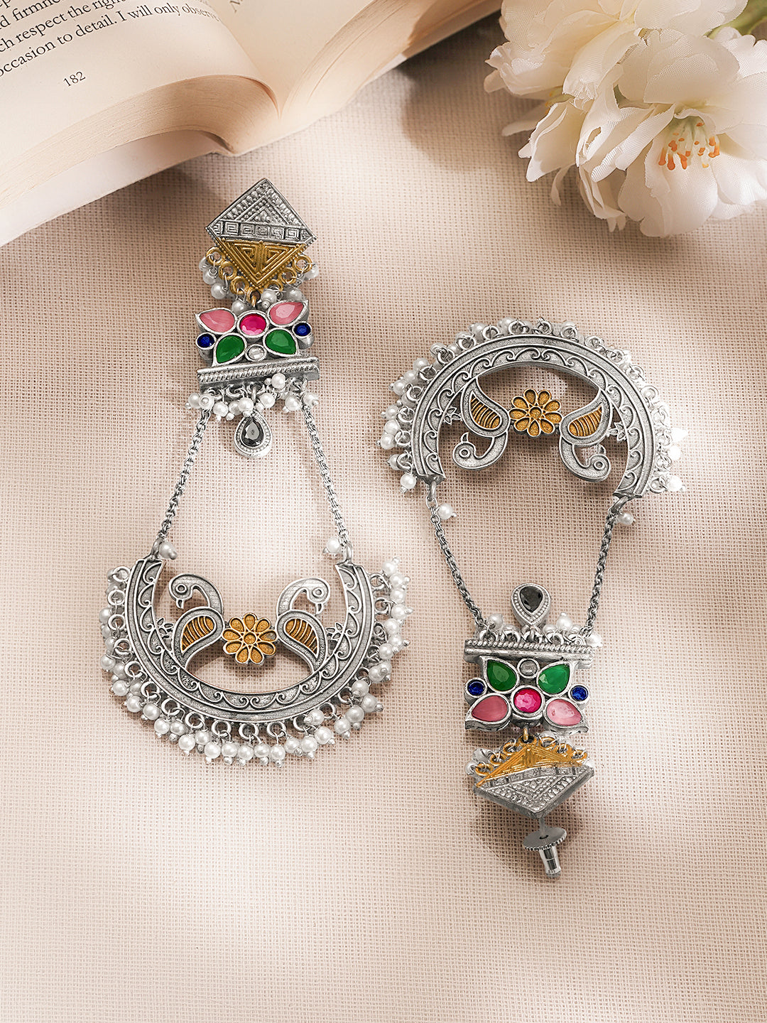 Oxidised Multicolor Statement Dangler Earrings フリーサイズ