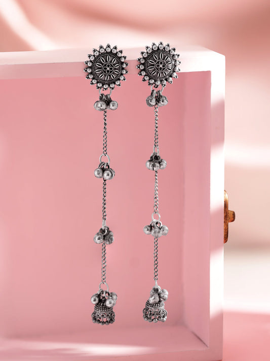Rubans Oxidised Silver Plated Handcrafted Filigree Drop Earrings Silver