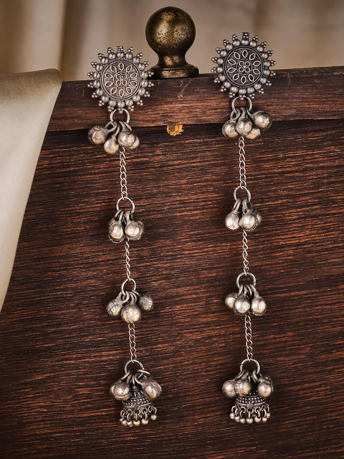 Rubans Oxidised Silver Plated Handcrafted Filigree Drop Earrings Silver