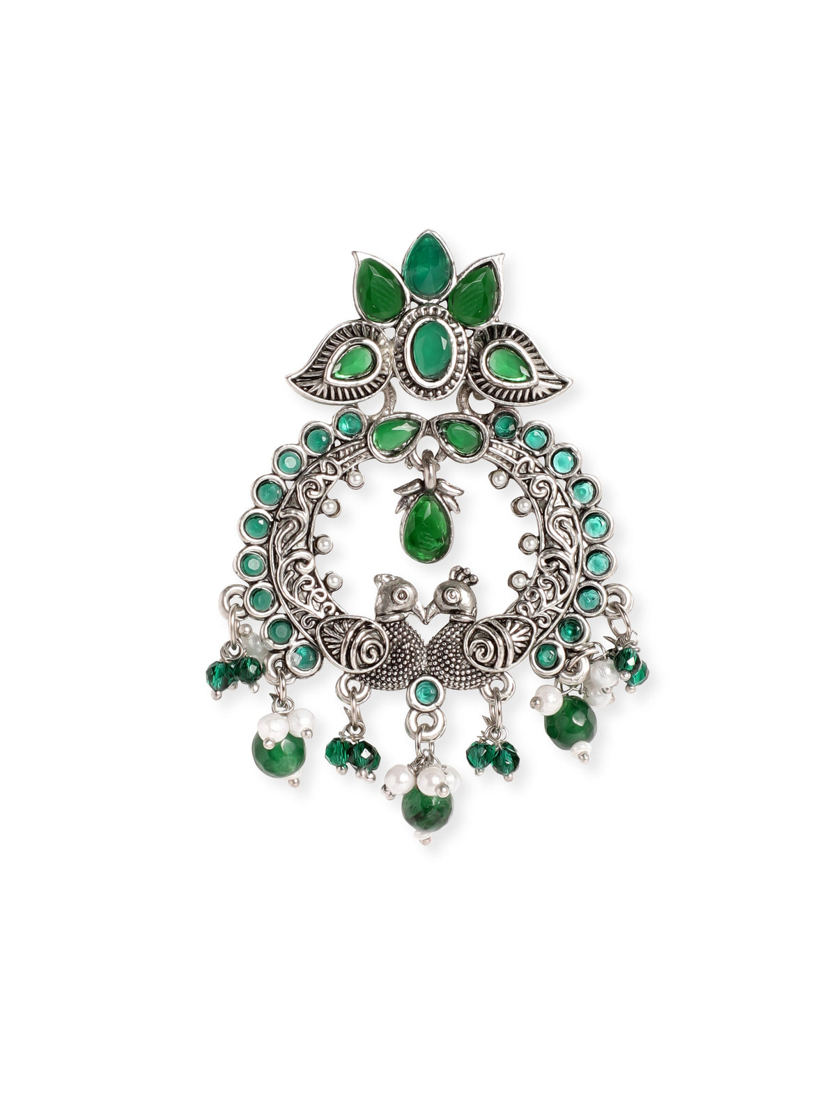 Temple Charm Lotus Green Earrings Silver
