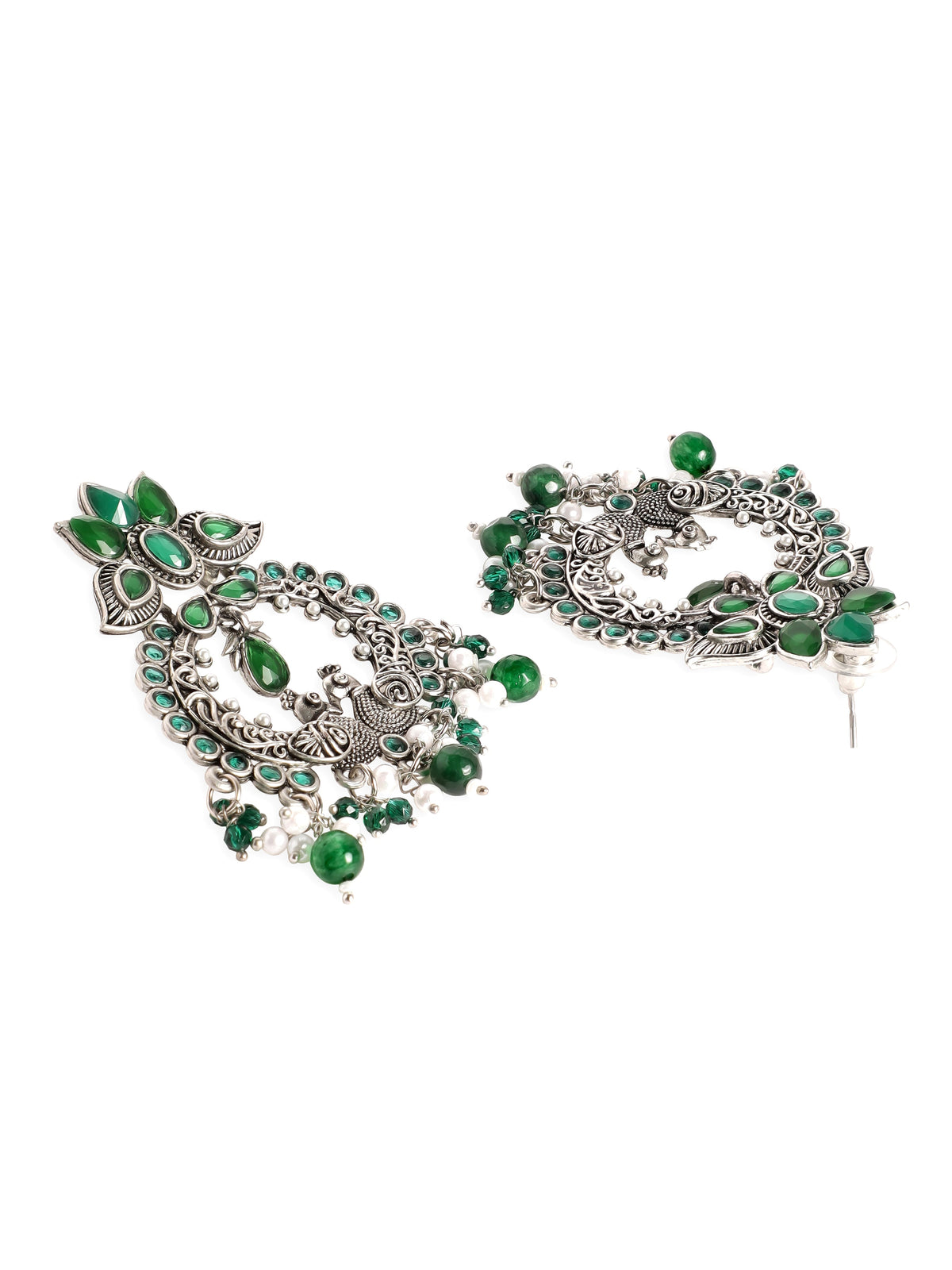 Temple Charm Lotus Green Earrings Silver
