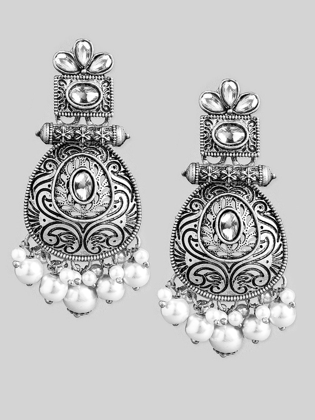 Chic White Oxidised Chandbali Silver