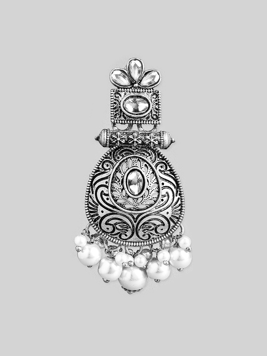 Chic White Oxidised Chandbali Silver