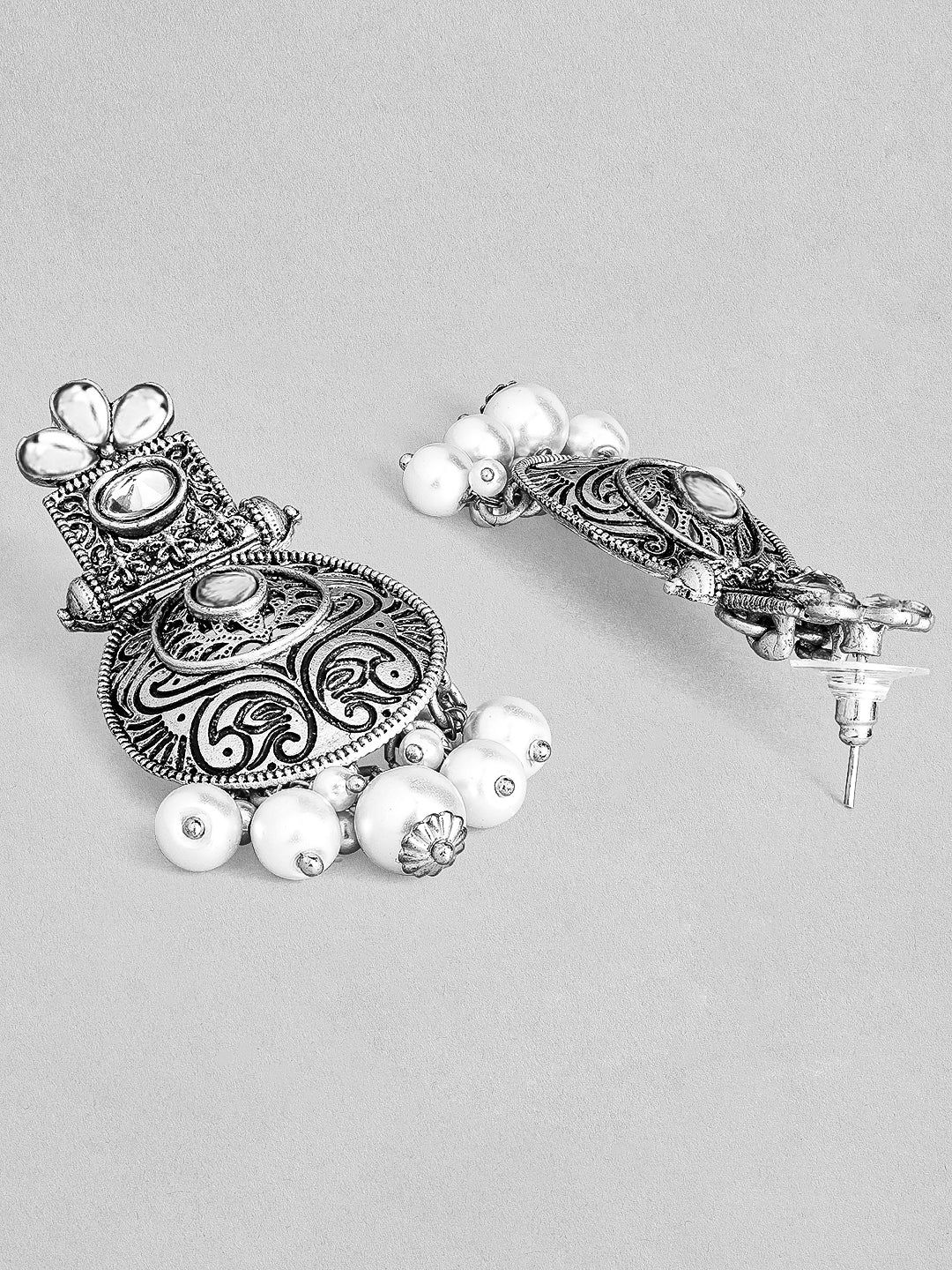 Chic White Oxidised Chandbali Silver