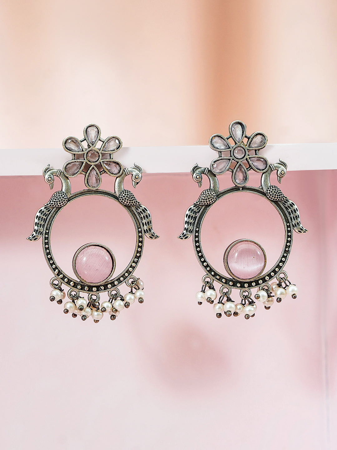 Elegant Shine Pink Oxidised Danglers フリーサイズ
