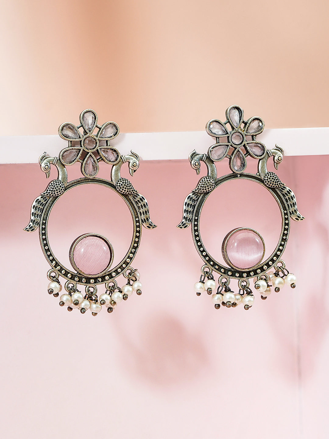 Elegant Shine Pink Oxidised Danglers フリーサイズ