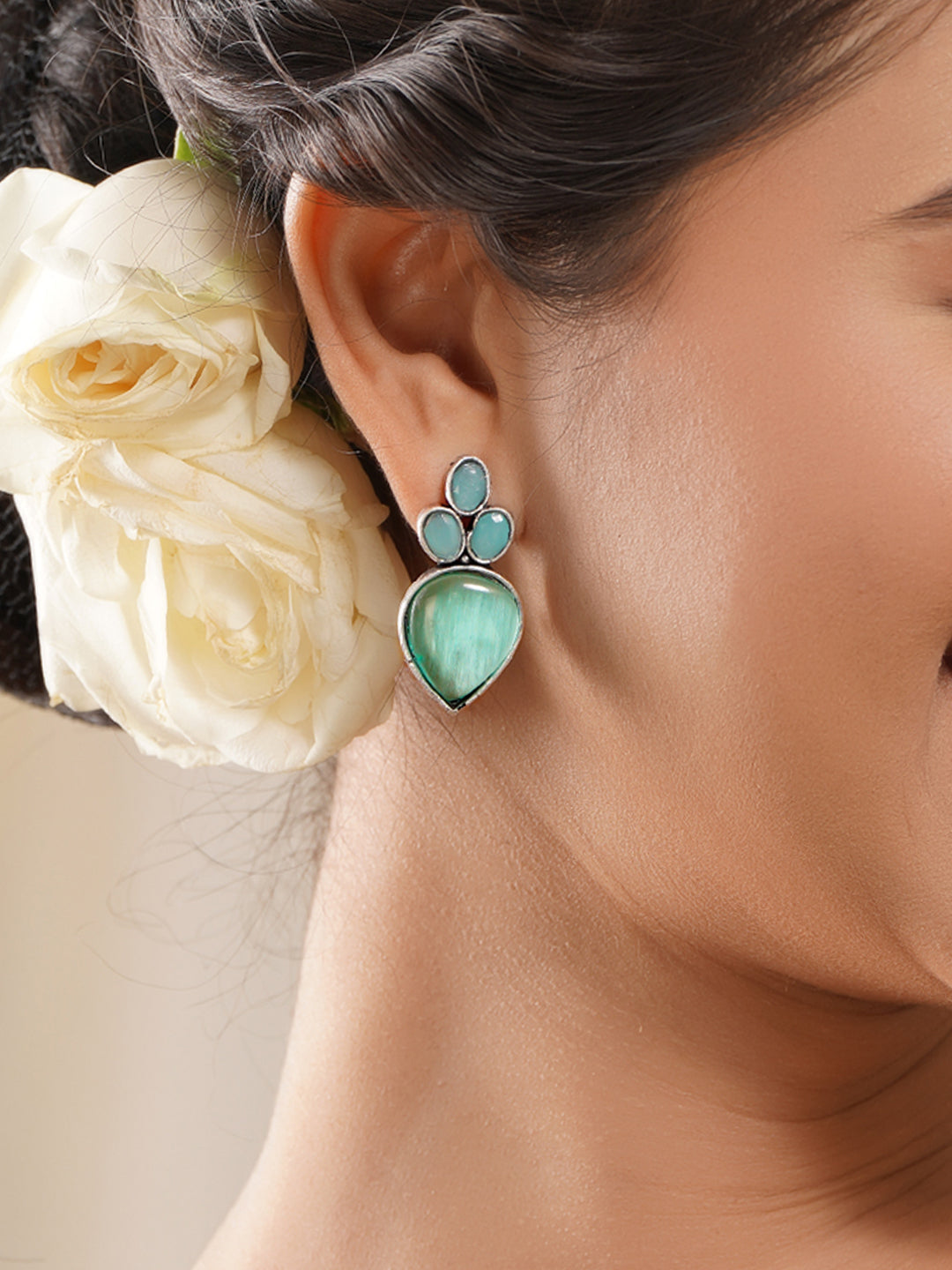 Rubans Oxidised Silver Plated Brass Pastel Green Blue Drop Earrings フリーサイズ