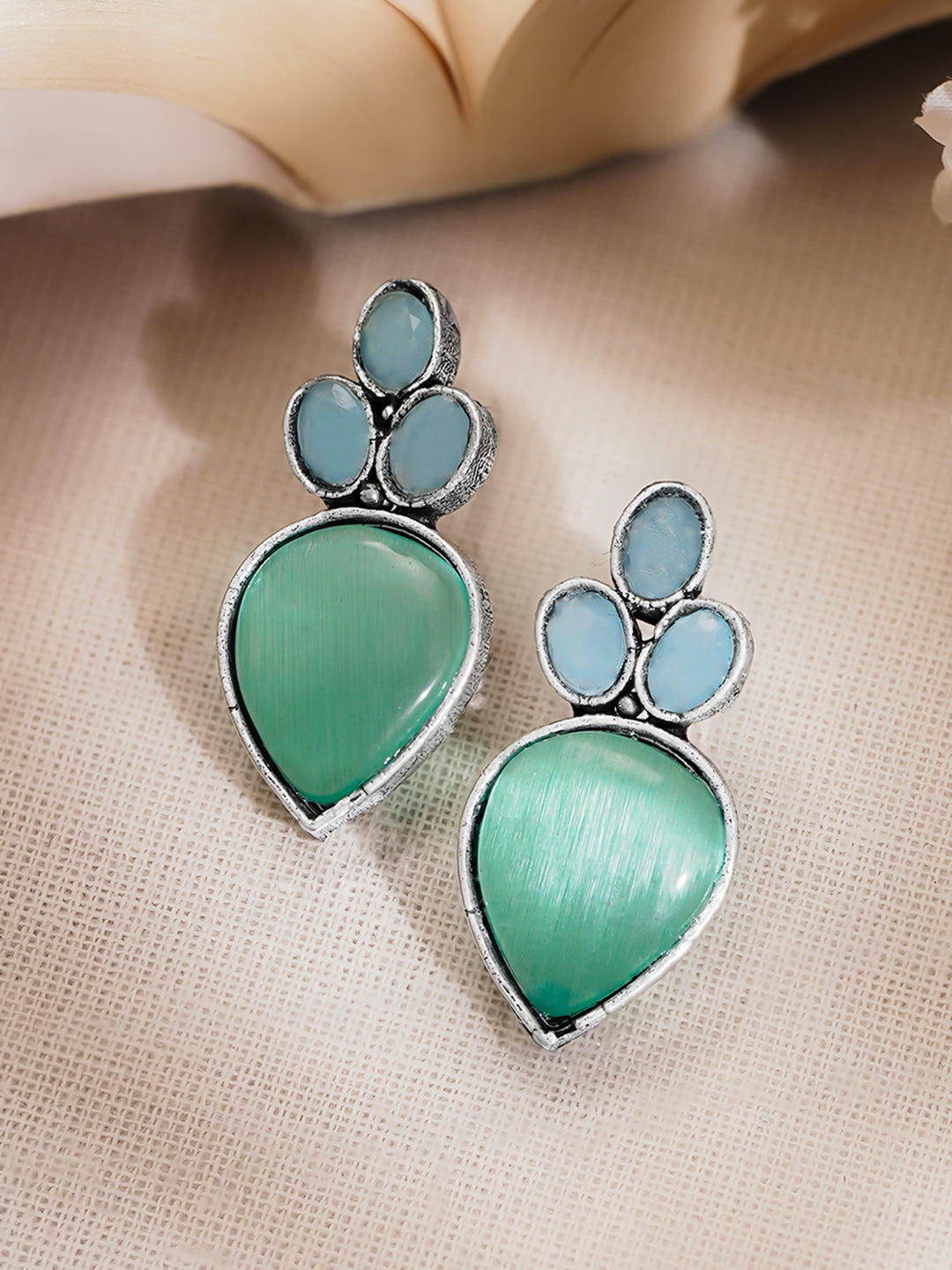 Rubans Oxidised Silver Plated Brass Pastel Green Blue Drop Earrings フリーサイズ