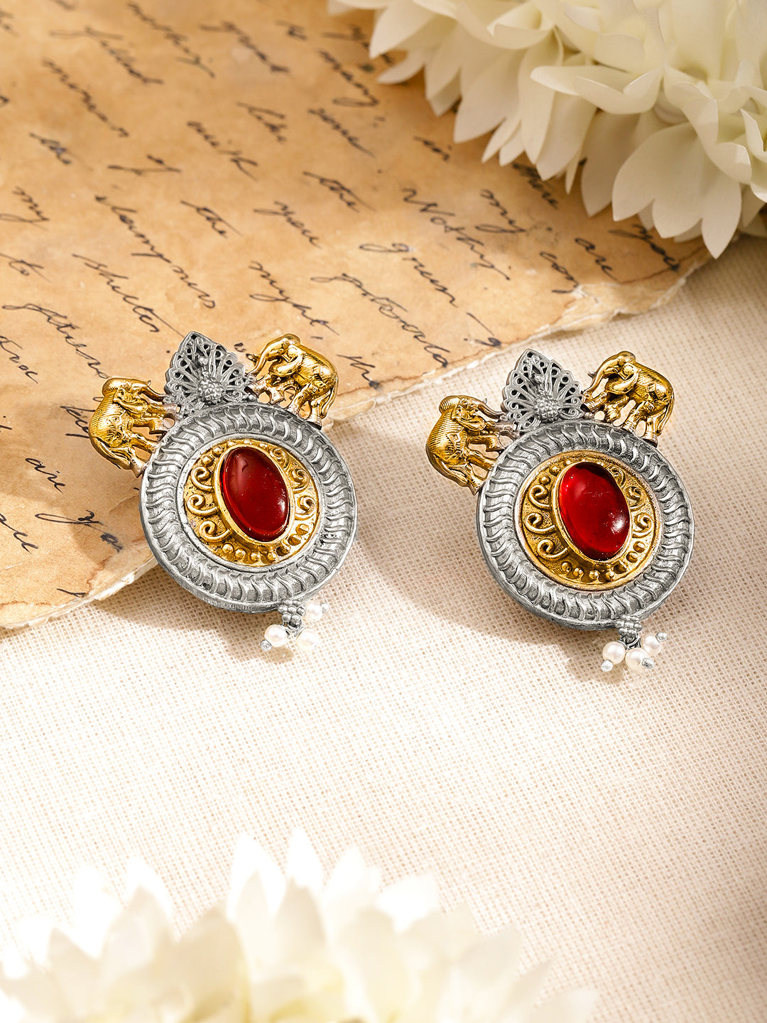 Festive Antique Ruby Drop Earrings フリーサイズ