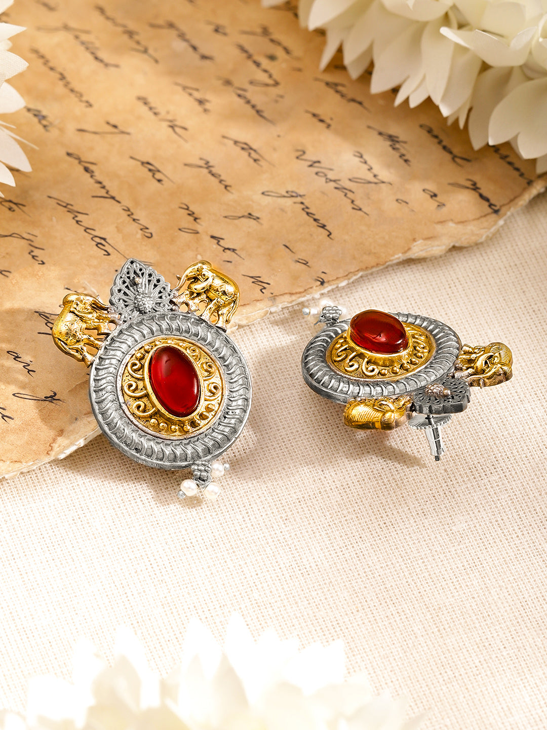 Festive Antique Ruby Drop Earrings フリーサイズ