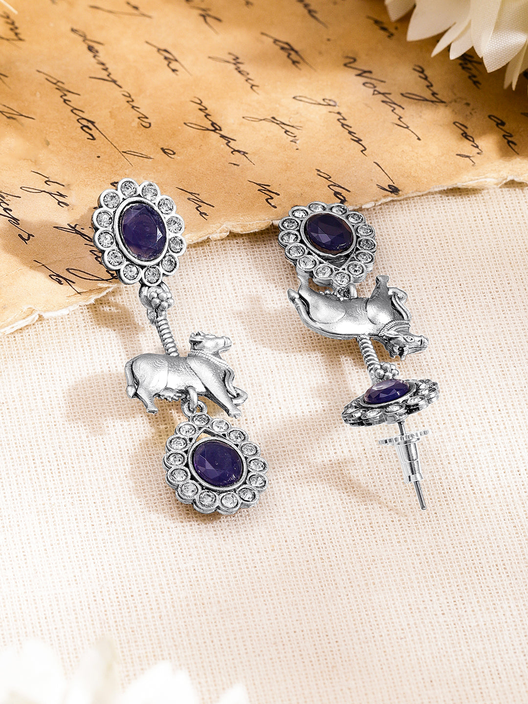 Oxidised Blue Sapphire Elephant Drop Earrings フリーサイズ