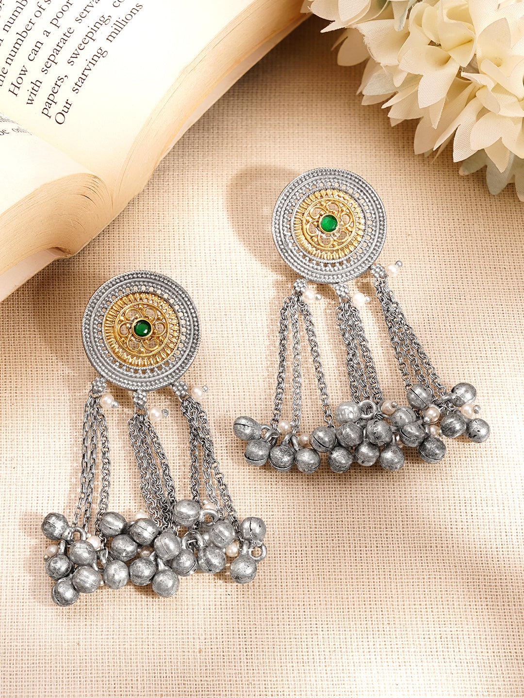 Oxidised Tassel Multi-Chain Ghungroo Dangler フリーサイズ