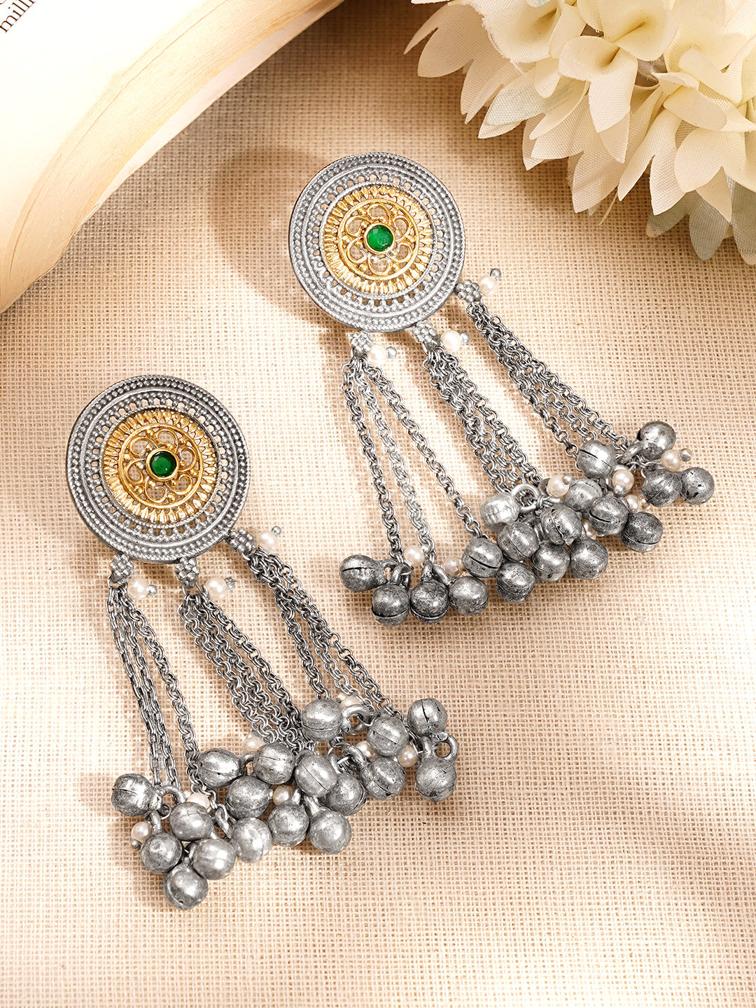 Oxidised Tassel Multi-Chain Ghungroo Dangler フリーサイズ
