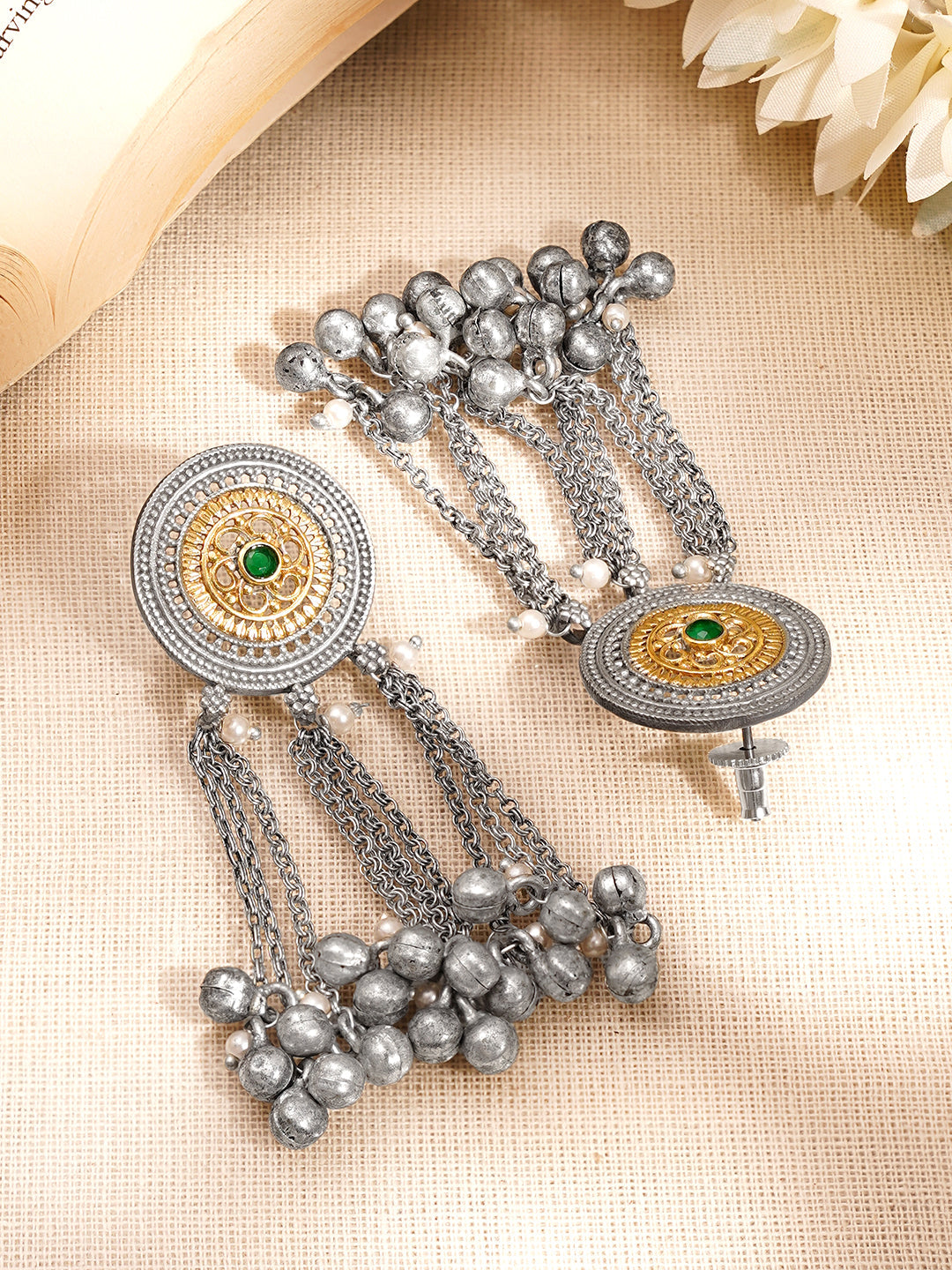 Oxidised Tassel Multi-Chain Ghungroo Dangler フリーサイズ
