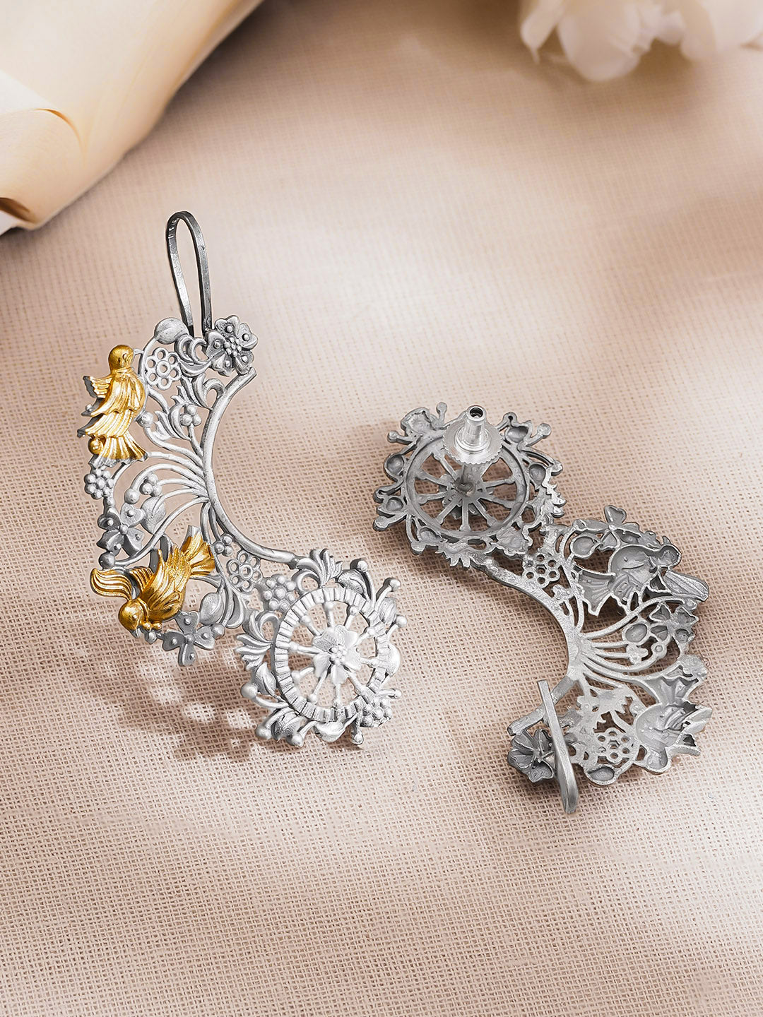 Oxidised Silver Tone Brass Gold Bird Motif Statement Ear Cuff Jewellery フリーサイズ