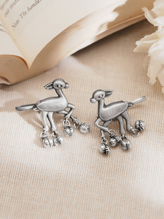Oxidised Silver Tone Brass Bird Ghungroo Statement Ear Cuff フリーサイズ