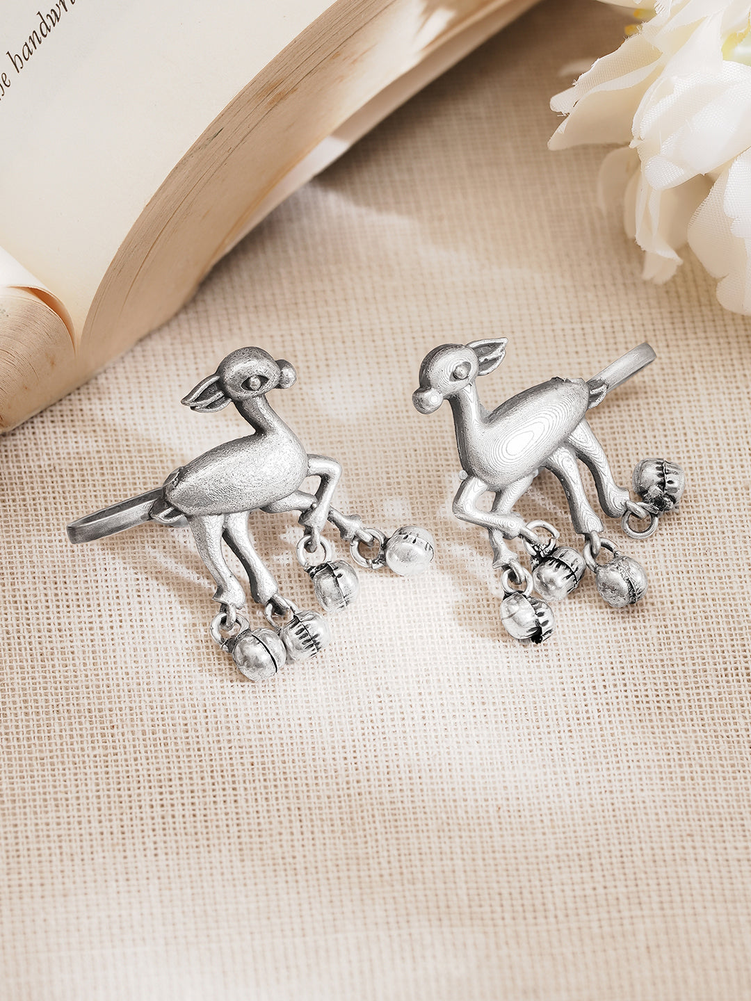 Oxidised Silver Tone Brass Bird Ghungroo Statement Ear Cuff フリーサイズ
