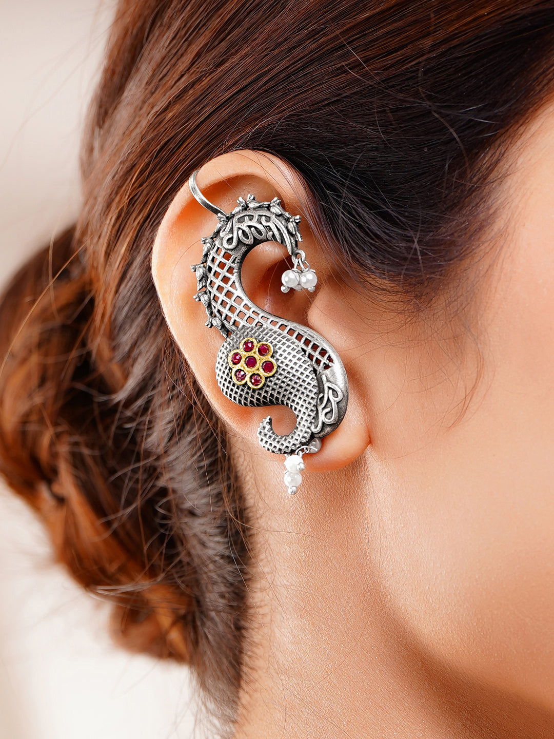Antique Oxidised Statement Earcuff Earrings フリーサイズ