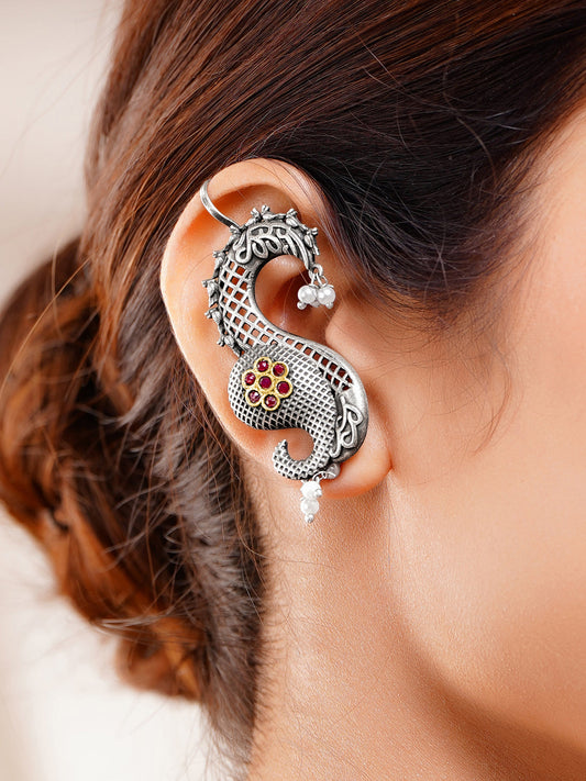 Antique Oxidised Statement Earcuff Earrings フリーサイズ