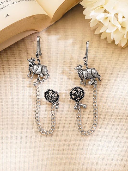 Oxidised Bull Chain Statement Ear Cuffs フリーサイズ