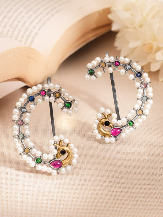 Multicolor Crystal Pearl Ear Cuffs Length - L: 6.3 cm